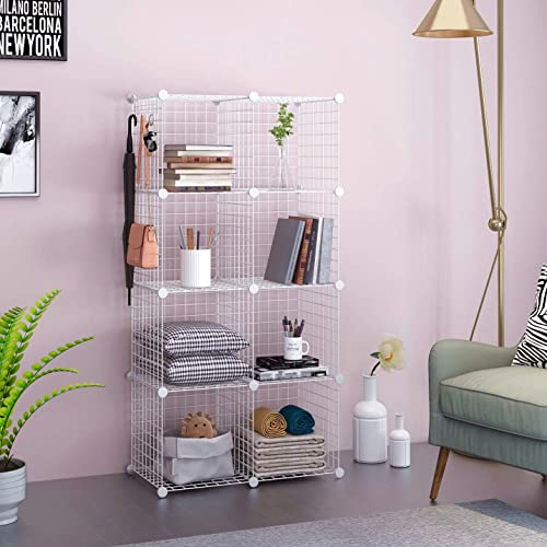C&AHOME Wire Cube Storage, 8-Cube Organizer Metal C Grids Storage, Storage Bins Shelving, Modular Shelves, DIY Closet Cabinet Ideal for Living Room, Home, Office 24.8" L x 12.4" W x 48.4" H White - color: White, size: 8 Cube