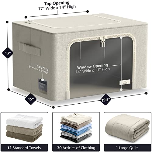 Sorbus Storage Bins with Metal Frame - Stackable & Foldable Clothes Organizer Bags - Oxford Fabric Storage Containers with Large Clear Window & Carry Handles Organization for Bedding Linen & Clothing - color: Beige, size: 6 Pack