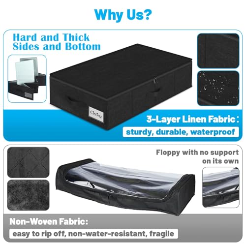 Under Bed Storage Container Bins 2 Pack, Low Profile Foldable Underbed Clothes Storage Organizer W/ Ultra Thick Fabric and Sturdy Bottom/Sides, Dual Zipper Storage Box for Dorm and Home 30x16x6.7" - color: Black-2 Pack, size: 6.7in-Space
