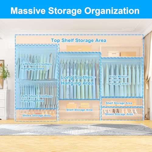 Ulif E13 Max Heavy Duty Clothes Rack（With 4 Hanger Rods & 8 Shelves） Freestanding Clothing Racks for Hanging Clothes，Adjustable Closet，Metal Garment Rack 86" W x16 D x77 H，Max Load 1100LBS，White - color: White, size: E13 Max