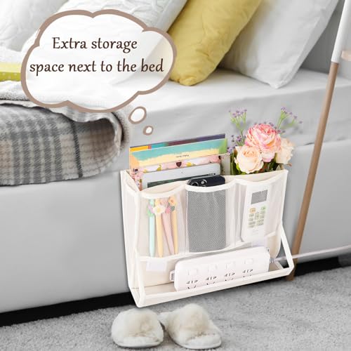 Bedside Caddy Bedside Storage Organizer Bedside Organizer with Power Strip Holder and 2 Adjustable Straps for Home Bunk Bed College Dorm Sofa (White) - color: White