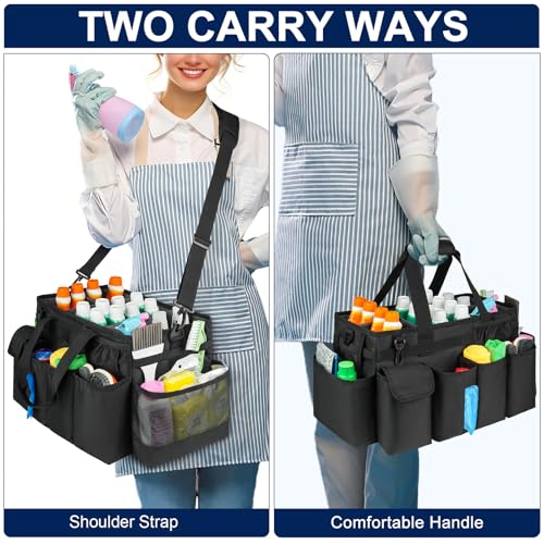 Cleaning Caddy Bag,Extra Large Cleaning Supplies Organizer with Handle for Housekeepers,Black - color: Black, size: Extra Large