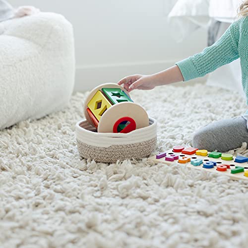 NaturalCozy 5-Piece Round Small Woven Baskets Set– Cotton Rope Baskets for Organizing! Montessori Toys, Fruits Remotes Key Tray Bowl for Entryway Desk, Shallow Catchall Home Décor, Cat Dog Bin Gift - color: Off White & Mixed Brown