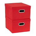 Household Essentials Storage Bins with Lids and Chromed Grommet Handles, Set of 2, Textured Linen Look, Red - color: Red, size: 2 Count