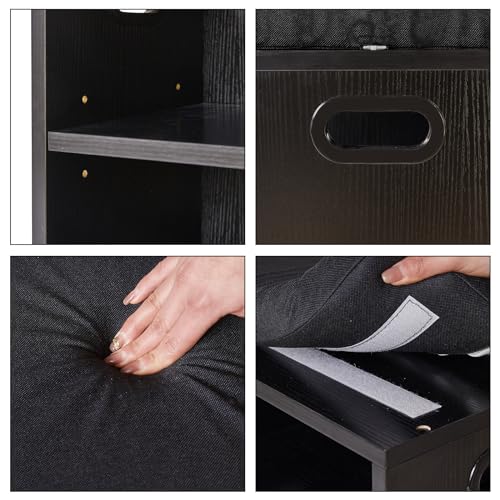 YMYNY Shoe Storage Bench with Cushion, 2 Tier Shoe Rack with Padded Seat, Adjustable Shoe Organizer Cabinet for Entryway, Living Room, Hallway, Closet, Bedroom, 15.4L*11W*16.54H, Black, UHBD028B - color: Black