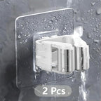 2Pcs Broom Holder Mop Hanger Wall Mount Hook Plastic Easy Install No-Drill Strong Adhesive Organizer - color: White, size: 2 Pcs