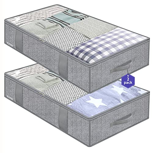 Onlyeasy Large Underbed Storage Bags Organizer Container (2 Pack) with 4 Handles and 2 Sturdy Zippers, Blankets Clothes Comforters Foldable Storage Bags with Clear Window, Herringbone Grey, MXRUBBP2 - color: Basic Soft Side Wall - Herringbone Grey