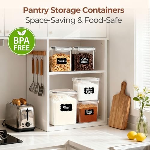 ComSaf Flour Sugar Storage Containers Set of 3 (5.2L/5.5Qt) (2.5L/2.6Qt*2), Large Airtight Food Storage Containers with Lids, Plastic Canisters Sets for Kitchen, Pantry Organizers for Rice and Baking - size: 5.5Qt/2.6Qt-Square