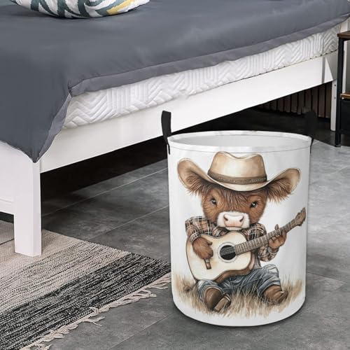 Funny Cowboy Highland Cow Laundry Basket Animal Foldable Laundry Hamper with Handles Clothes Storage Bin for Household Bedroom Bathroom Dorms 17.3"x13.6" - color: Funny Cowboy Highland Cow