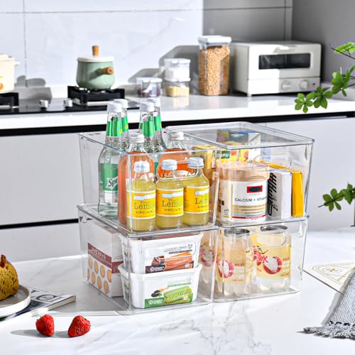 12 Pack Clear Storage Bins with Lids, 7 Quart Stackable Storage Boxes for Storage and Organization, Plastic Storage Containers with Lids, Plastic Bins with Handles for Office, Bedroom, Study Room - size: 12 Pack