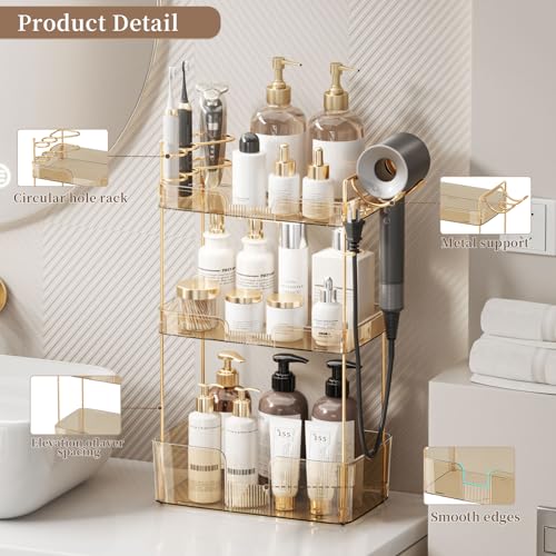 YCIA&DONE Luxury Bathroom Counter Organizer, Large Makeup Organizer Countertop, Shelf Organizer, Vanity Tray, Easily Assemble for Bathroom Organizers and Storage, Undersink, Cabinet,3 Tiers Amber - color: Amber, size: 3 tiers