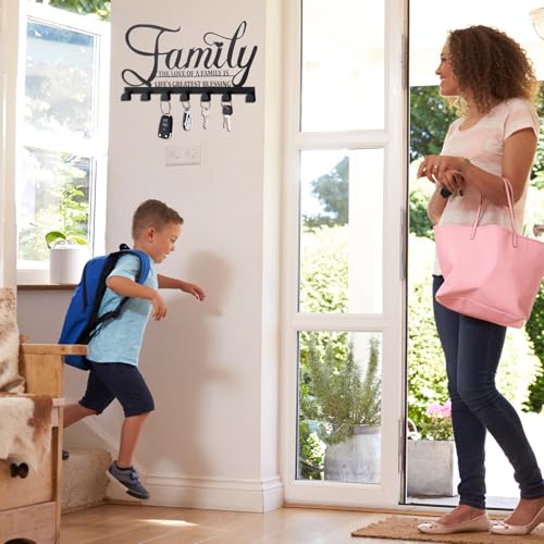 Hicarer Family Key Holder Metal Hooks Decorative Hanger Black Rack Wall Mount Organizer with Screws and Anchors for Keys Hat Kitchen Entryway Front Door Home Decor(Stylish Style) - color: Black, style: Stylish Style