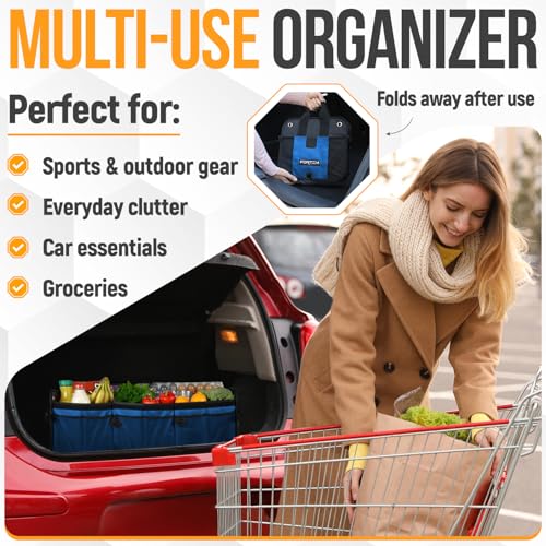 FORTEM Trunk Organizer For SUV Car Organizer and Storage, Multi-Compartment Storage Bag Car Accessories for Women Men, Perfect Christmas Gifts, 1680D Oxford, Non Slip Bottom, Straps, Soft Cover (90L) - color: Blue, size: Extra Large (90L)