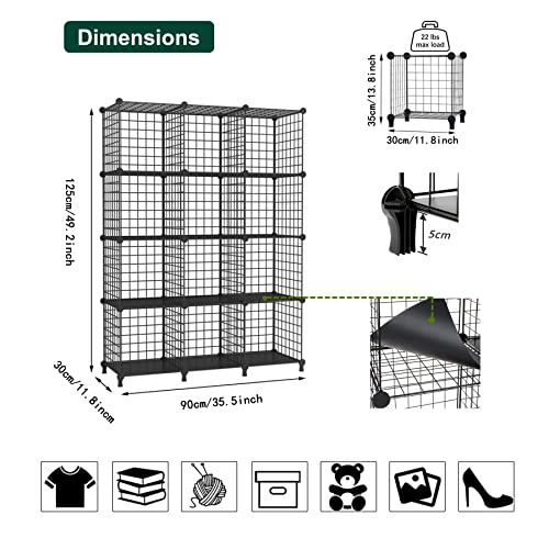 AWTATOS Wire Cube Storage Organizer, Closet Organizers and Storage, Metal 12 Cube Storage Shelves Bookshelf, Portable Closet Clothes Organizer for Bedroom, Home, Office, Black - color: Black, size: 12 Cube(30x30cm)