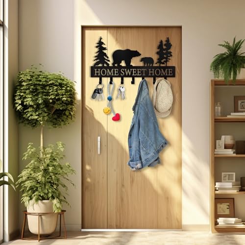 Personalized Key Holder for Wall - Metal Bear Key Rack Wall Mounted with Hooks - Key Holder Hooks Organizer Coat Rack - Animal Theme Hooks Sweet Home Decor for Storage, Hallway, Bedroom, Office - color: 04 Bear