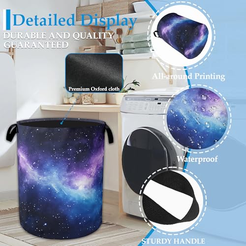 Purple Galaxy Laundry Basket Collapsible Laundry Hamper with Handle, Oxford Clothes Toy Storage Bin for Bathroom Bedroom Room Decor, Gift Basket 16" X 20.8" - color: Purple Galaxy