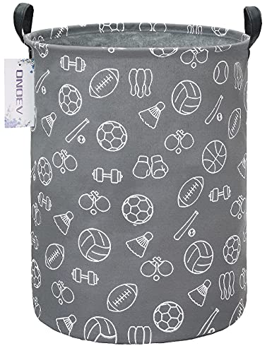 Round Sports Themed Laundry Basket, Collapsible Laundry Hamper for Boys,Cute Ball Print Storage Bin,Waterproof Toy Storage for Kids Room,Nursery,Playroom,New Parent Gift(Grey Sports Ball) - color: Grey Sports Ball