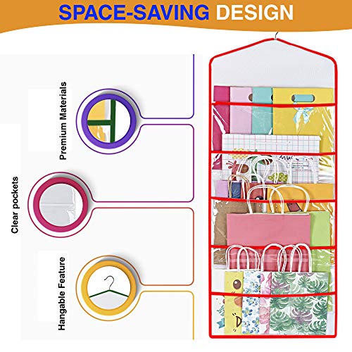 ProPik Storage for Gift Bags, Tissue Paper, and Wrapping Paper - Hanging Gift Bag Storage Organizer - 38 x 16 Inch PVC (Red) - color: Red