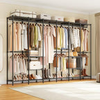 ONBRILL F6 Free Standing Industrial Pipe Clothes Rack, Large Heavy Duty Metal Garment Rack, Closet Organizer Storage System with Adjustable Shelves & Hanging Rods, Portable Wardrobe - Black - color: Black
