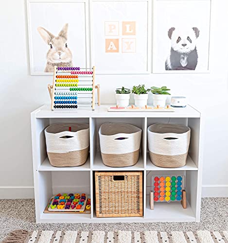 OrganiHaus Rope Baskets for Shelves - Set of 3 Woven Storage Baskets for Organizing, Closet & Toy Storage - Honey/Off-White - 15x9x10 - color: Honey / Off-White