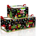 Geelin 3 Pcs Green Christmas Baskets Storage Black Green Merry Christmas Basket for Gifts Collapsible Waterproof Canvas Xmas Storage Bin Organizer with Handles for Book Closet Shelf Nursery Decor - style: Green Christmas