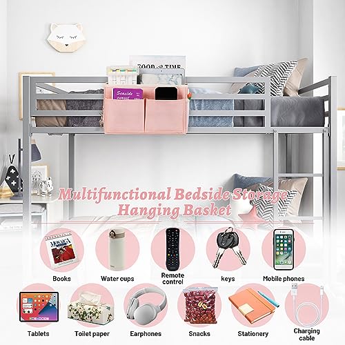 Bedside Caddy Hanging Storage with Water Bottle Holder for Bunk Bed Hospital Bed Dorm Rooms (Pink) - color: Pink