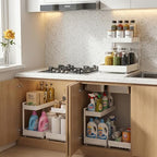 TATAANTY Under Sink Organizer 2 Pack, 2 Tier Metal Under the Sink Storage, Heavy Duty Slide out Pull out Cabinet Organizer, Height Adjustable for for Kitchen Bathroom Pantry Closet Organization Rack