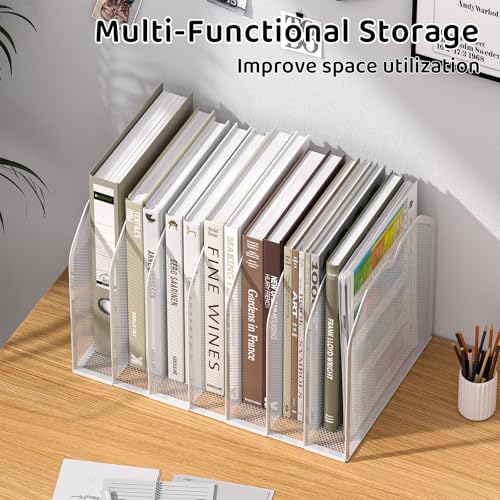 FANXIYQ White 7-Section File Folder Organizer for Desk – Metal Vertical File Holder, Desktop File Organizer Vertical Stand, Letter/A4 Folder Rack, Upright File Sorter, Office Paper Organizer - color: White, size: 7 Section Upgrade