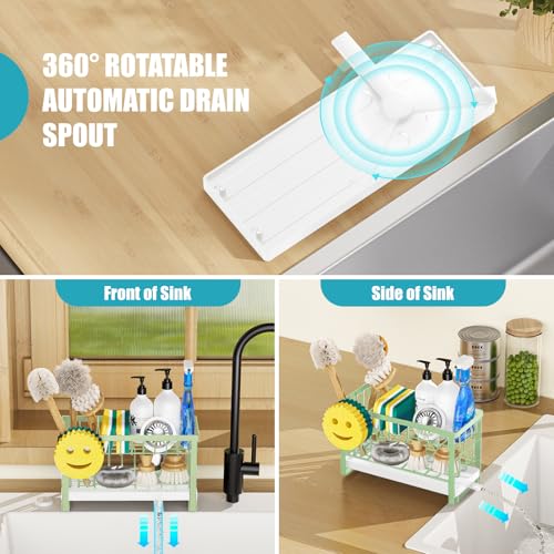 Sponge Holder for Kitchen Sink with Flexible Sink Caddy Smiley Face,2 Tier Kitchen Sink Organizer Countertop and Storage Essentials,Soap Dispenser Organize,Home Decor Accessories-Green - color: 2 Tier Green