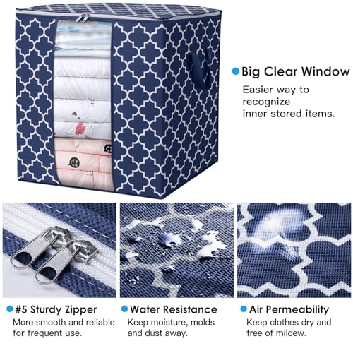 WISELIFE Storage Bags 3 Pack/100L Large Blanket Clothes Organization and Storage Containers for Comforters,Bedding, Foldable Organizer with Reinforced Handle, Clear Window, Sturdy Zippers,Blue - color: Blue, size: 3 x 100L