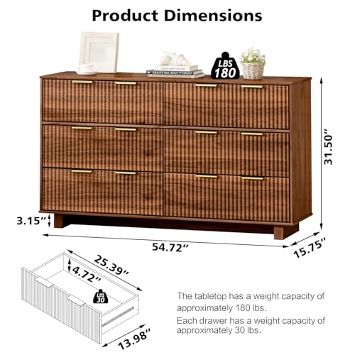 Ieejdn 54.72" Modern Chest of Drawer, 6 Deep Drawers,Clothes Organizer,Large Storage Cabinet for Living Room, Bedroom,Dresser TV Stand, Wood Drawer Organizer for Living Room, Hallway,Sepia - color: Sepia, size: 15.8"D x 54.7"W x 31.5"H (6 Drawers)