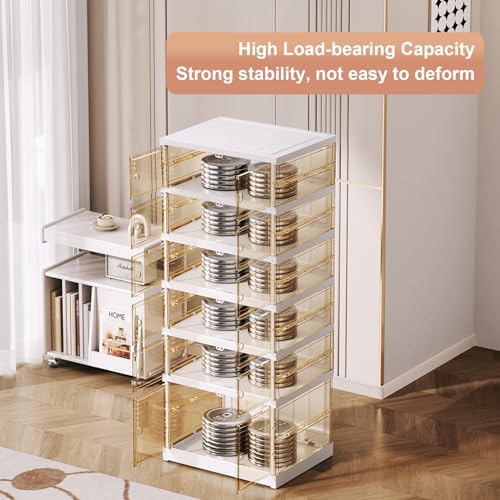 SYNCVIBE Shoe Rack Organizer for Closet Entryway Foldable Sneaker Storage Shoe, Collapsible Shoe Cabinet, Stackable Shoe Storage Cabinet with Lids for Living Room (6 Tiers -12 Pairs Transparent) - size: 6 Tiers -12 Pairs Transparent