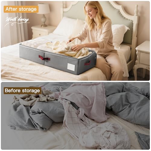 Criusia Under Bed Storage Bins with Clear PVC Lids – 4 Pack Large Underbed Organizers with Heavy-Duty Handles, Reinforced with 800G PP Panels & 80G Non-Woven Fabric – Waterproof & Foldable, Gery - color: 4 Pack Gery