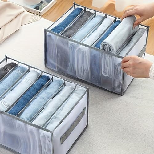 Large Size Wardrobe Clothes Organizers, 7-Compartment Foldable Drawer Organizers with Handles, 14.17 x 9.84 x 7.87 Inches, for Pants, Sweaters, Jeans