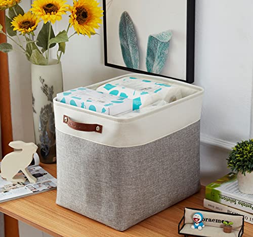 DECOMOMO Storage Baskets | Large Storage Bins 54.5L Fabric Baskets for Organizing Laundry Nursery Toys Cloth Linen Closet Organizers with Handles (Grey and White, XXXL - Jumbo/3P - 17" x 13" x 15") - color: Grey and White, size: Jumbo/3P