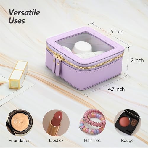 Aveniee Mini Clear Makeup Bag, Small Cosmetic Bags Travel Toiletry Pouch Organizer, TSA Approved Make up Case with Zipper, Car Bag for Essentials,Lilac - color: Lilac, style: Mini Chic