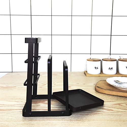VANRA Metal Knife Holder Without Knives with Drain Board, Knife Shelf with 2 Layers Cutting Board Rack Dishes Rack, Kitchen Storage Organizer Cutter Storage Rack,Brown - color: Bronze, size: 4.7"L X 5.5"W X 8.5"H - With Draining Tray