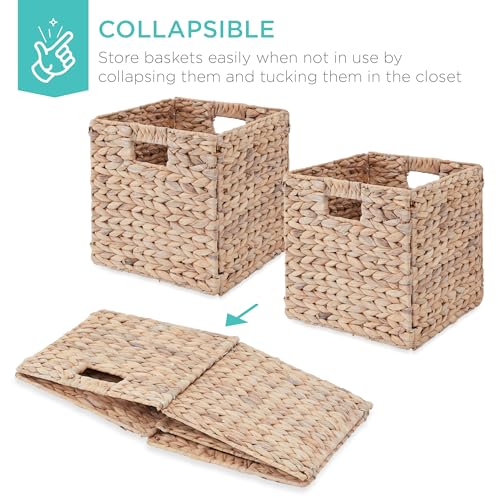 Best Choice Products 10.5x10.5in Pack of 5 Cube Storage Baskets, Water Hyacinth Multipurpose Collapsible Organizers, Handwoven Laundry Totes for Laundry, Living Room, Kids Room & Nursery - White - color: White, size: 10.5x10.5in
