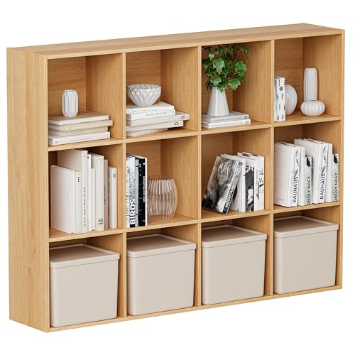 VDNEND Wooden Cube Storage Organizer with Closed Back Panel, 11in Cube Shelf Opening, Bookshelf, Display Shelf,Closet Cabinet for Home and Office (Natural Oak, 12-Cube 35.98L*9.45W*47.72H) - color: Natural Oak, size: 12-Cube 35.98L*9.45W*47.72H