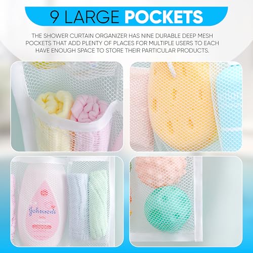 Handy Laundry Shower Curtain Bathroom Organizer -9 Pockets- Perfect for Organizing Home Bath, Your Toiletries and kid's Toys in Nine Durable Deep Mesh Pockets. Hang on Existing Shower Curtain Rings. - color: Hanging White