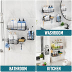 TAILI Shower Caddy Suction Cup, 3 Pack Shelves for Inside with Hooks & Soap Holder Toothbrush Cups, Removable Bathroom Organizer, Rustproof Black Shelves - style: 3 × Black