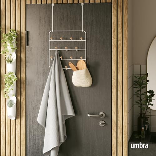 Umbra Estique Over The Door Coat Rack & Multi-Use Organizer, for Coats, Bags, Hats & More, White/Natural - color: White/Natural, size: Large