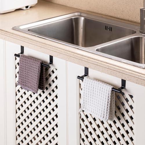 Cabinet Door Towel Bar - Single, Stainless Steel & Matte Black Over Cupboard Door Towel Holder - color: Black - 1 Pack
