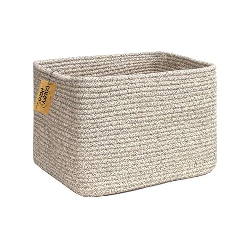 COMFY-HOMI Square Woven Cotton Rope Basket for Organizing, Gift Baskets for Handles, Empty Gift Baskets, Toy Basket for bins|13.5" x 11" x 9.5" home decor for Living Room, Bathroom - color: Brown, size: 13.5"X11"X9.5"