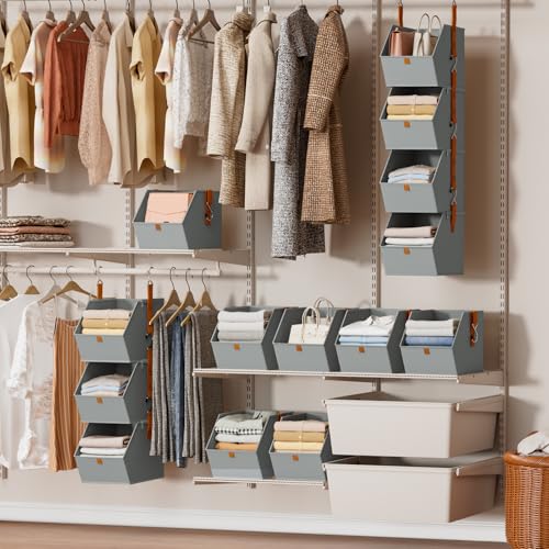 Homsorout Hanging Closet Organizer 4 Tier - Clothes Hanging Shelves, Space-Saving Closet System, Fabric Storage Bins Bedroom Organization, Collapsible Baskets for Home, Dorm, Rv, Grey, 8 Pack - color: Grey, size: 8 shelves