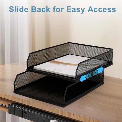 Stackable Paper Tray Desk Organizer, 2 Pack Letter File Tray, Wire Mesh Desktop Organizer, Front-Load Metal A4 Paper Sorter Documents Storage Holder Tray for Office Supplies Home School Classroom - size: Lengthways