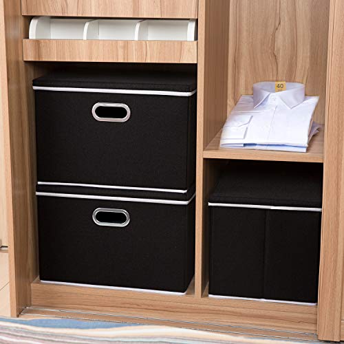 PRANDOM Large Foldable Storage Boxes with Lids [3-Pack] Fabric Collapsible Storage Bins Organizer Containers Baskets Cube with Cover for Home Bedroom Closet Office Nursery Black(17.7x11.8x11.8) - color: Black, size: L(3-Pack)