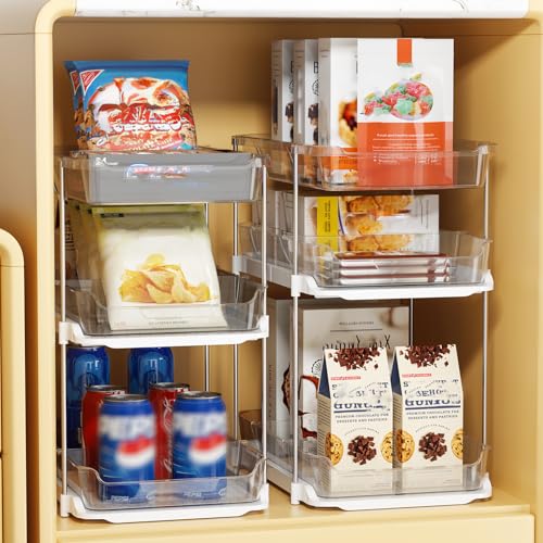 Delamu 2 Sets of 3-Tier Bathroom Under Sink Organizers and Storage, Multi-Purpose Stackable Pantry Organization and Storage, Pull Out Clear Kitchen Bathroom Cabinet Organizer with Movable Dividers | Storage, Multi-Purpose, Stackable, Pantry Organization,