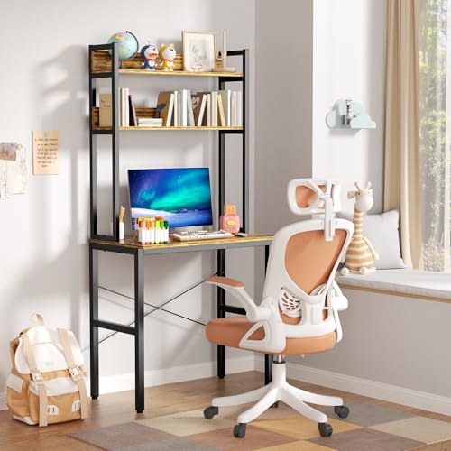 Aquzee 31 Inch Desk Hutch, Teen Desk with Shelves, Study Desks with Storage, Computer Desks for Small Spaces, Kids, Student, Space Saving, Easy Assemble, Rustic Brown - color: Brown, size: 31inch