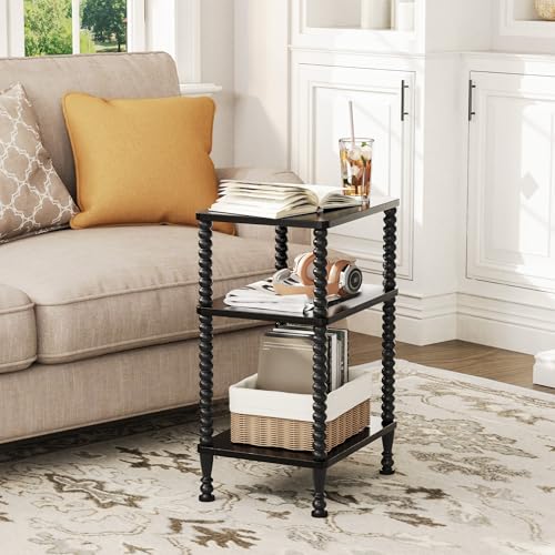 Side Table, 3-Tier Small End Table, Tall Accent Table with Storage Shelf for Small Spaces, Bedroom, Living Room, Farmhouse, Black - color: Black, size: 3-Tier
